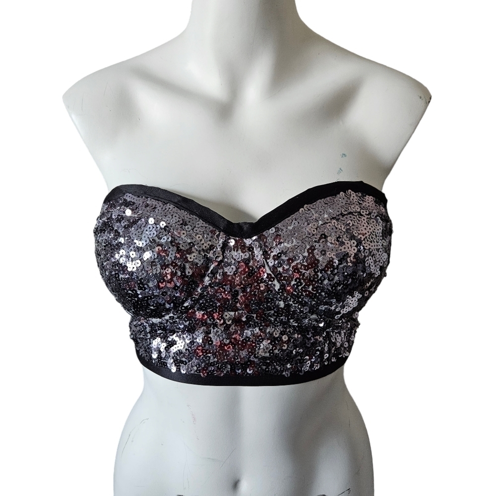 Balera Strapless Silver Sequin Crop Top Sz Small